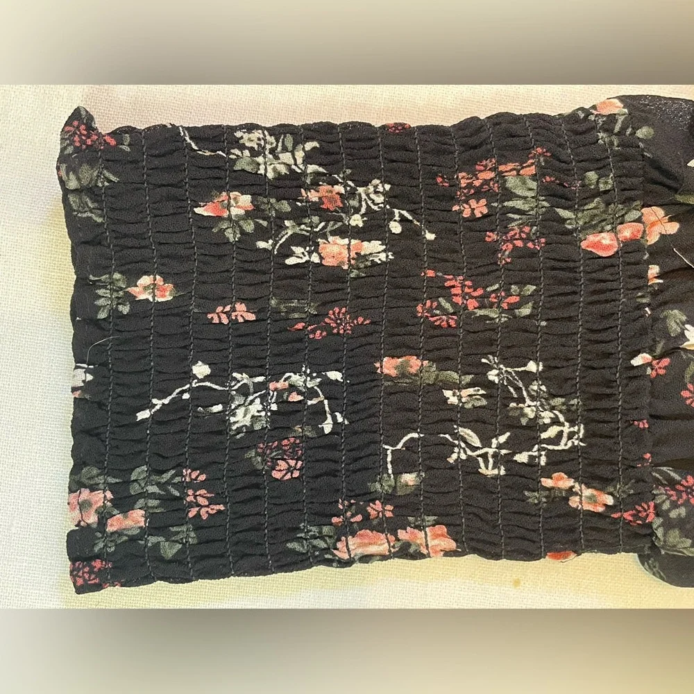 Reformation black Floral off shoulder long sleeve SmockedTop